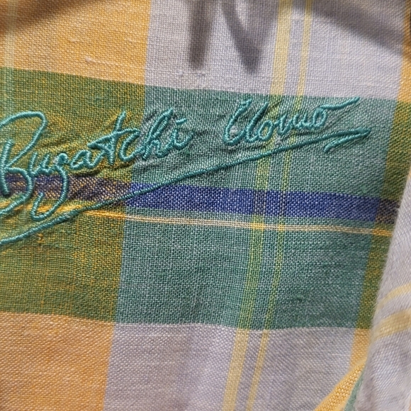 Bugatchi Uomo 100% Linen, Plaid, Short-Sleeve Button Men’s Shirt Size Medium - Picture 3 of 5